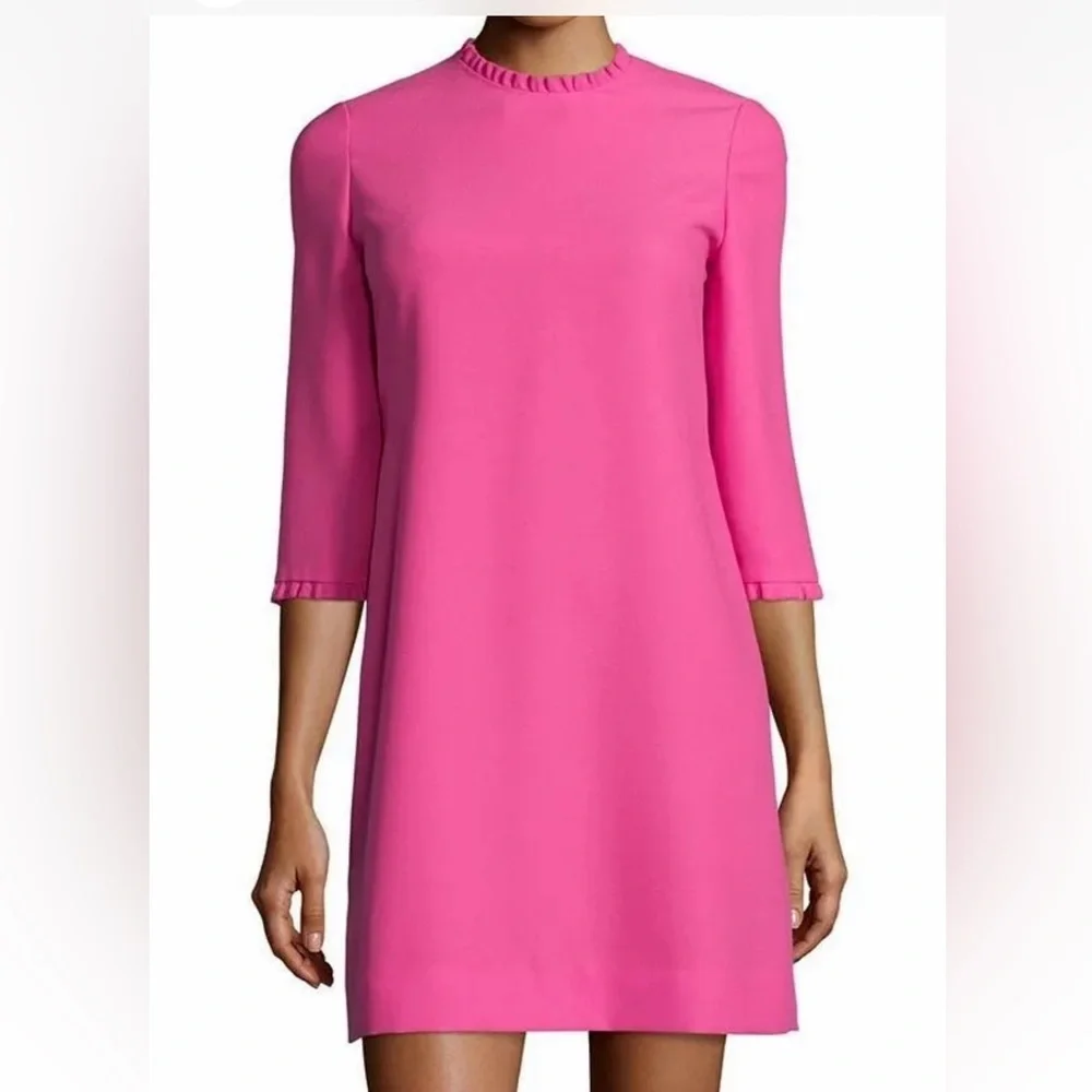 Kate Spade Pink shift dress, “Dizzy” ruffle trim flare flounce flutter dress - Picture 2 of 5